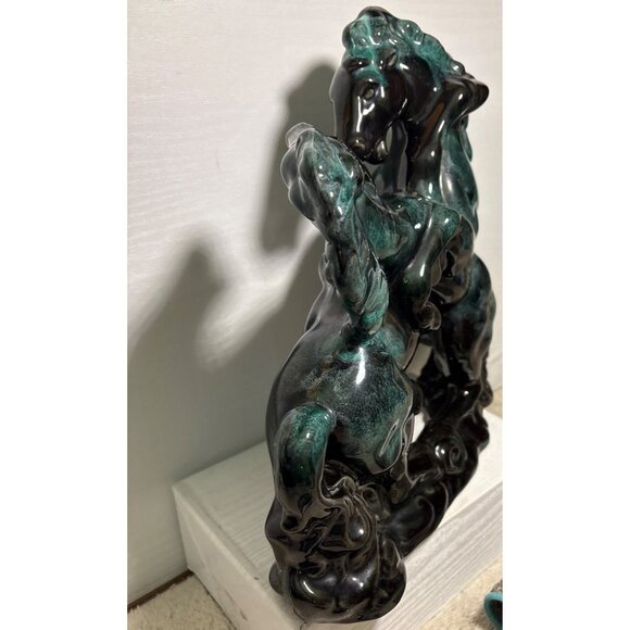 Wyatt Art Pottery Rearing Horses Figure Green Black Drip Glaze 11.75" Canada - Picture 7 of 12